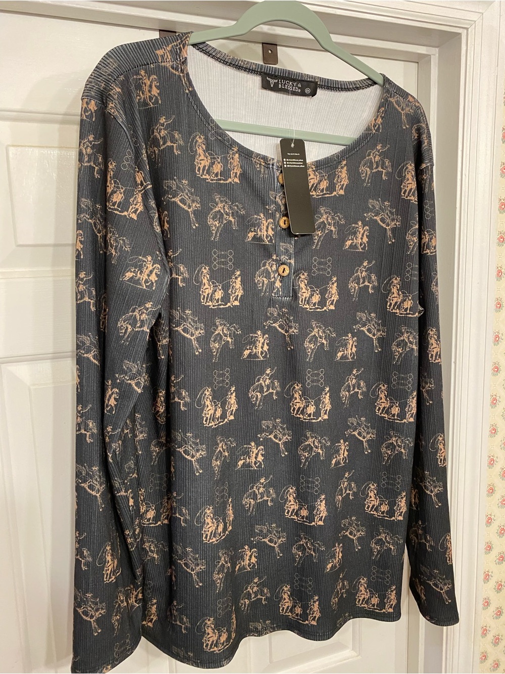 3X Lucky & Blessed Western Cowboy Rodeo Boutique Shirt nwt